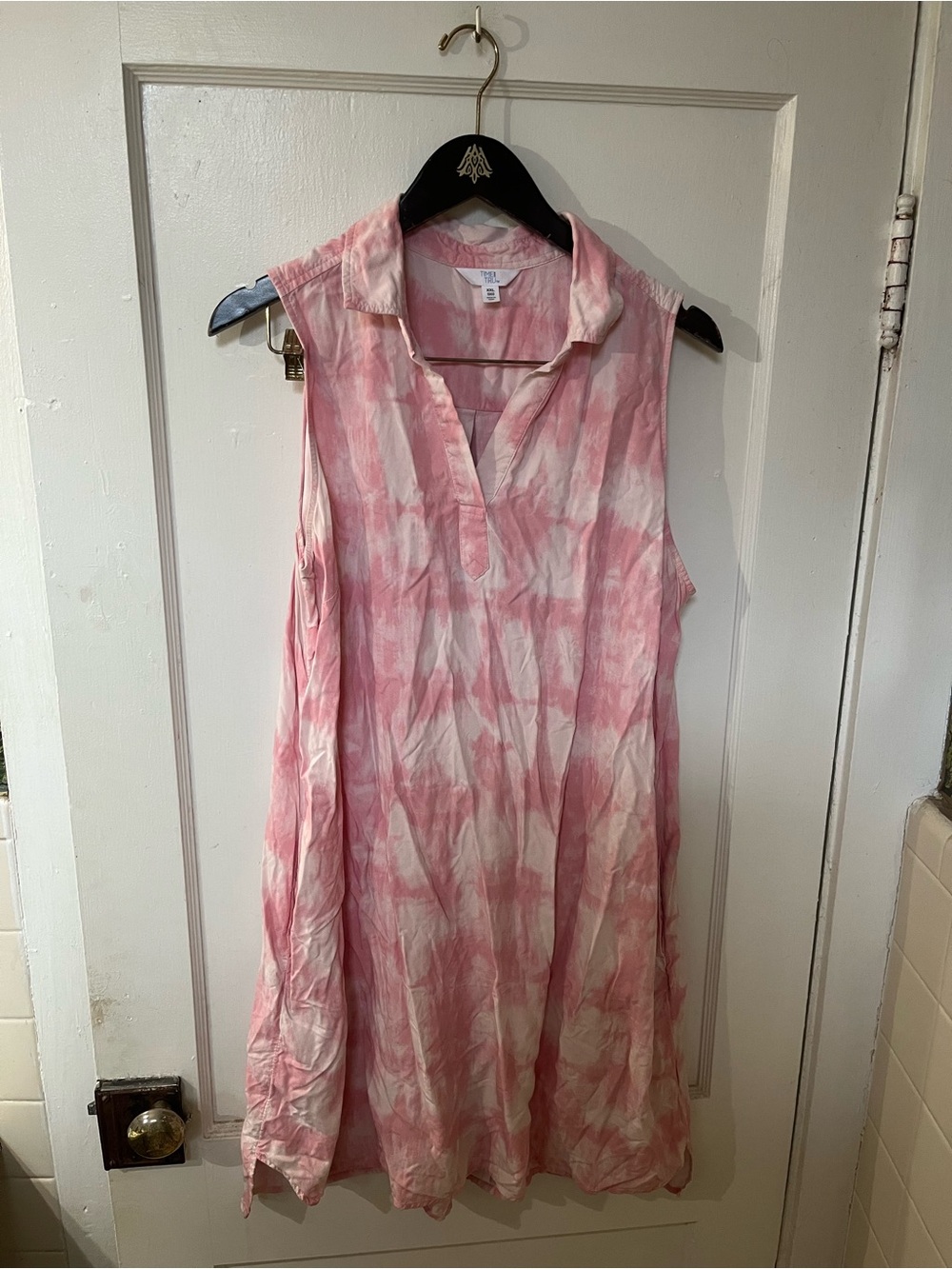 Time and Tru Pink Tie Dye Sleeveless Collared Shirt Dress Size XXL EUC